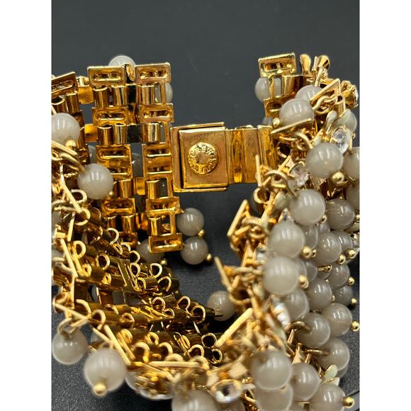 J. Crew Cluster Crystal Flowers Grey Lucite Beads Statement Cha Cha Bracelet - Picture 5 of 8